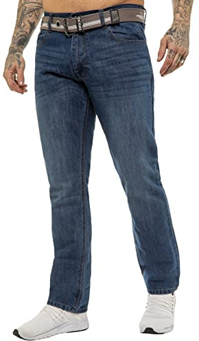 Pantalon Jeans Coupe Regular Coton Homme avec Ceinture