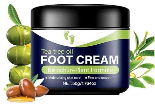 Teebaumöl Fußcreme, Fußbalsamöl – beruhigende Feuchtigkeitscreme für trockene, rissige Füße und Nägel, feuchtigkeitsspendende und pflegende Hautpflege, Fußlotion und Handcreme für tiefe Feuchtigkeit