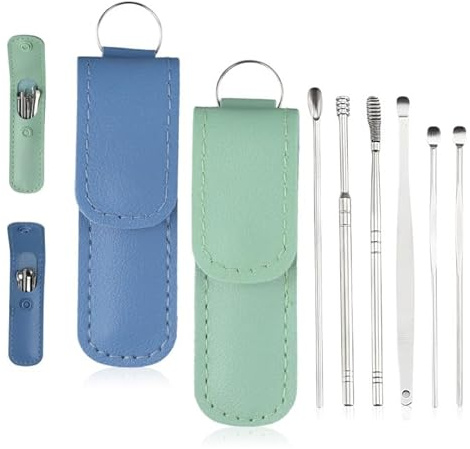 2 Sätze Ohrreinigungswerkzeug, Ohrenschmalz-Entfernungswerkzeug, saubere Ohrkürette, professionelles Ohrenschmalz-Entfernungsset, geeignet für Erwachsene und Kinder, Mini tragbar, Blau, Grün