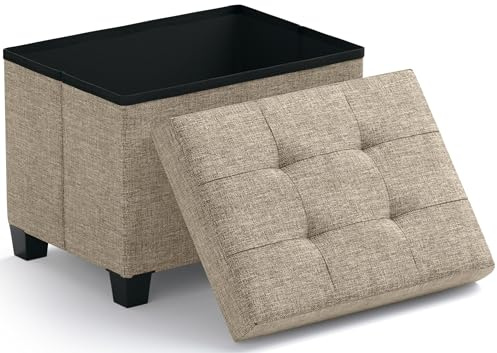 Ornavo Home Storage Ottoman Small Rectangle Ottoman with Legs, Foot Rest Stool Seat, Load up to 600 LB, for Living Room, Bedroom, Home Office, Dorm - 12 x 16 x 12, Tan