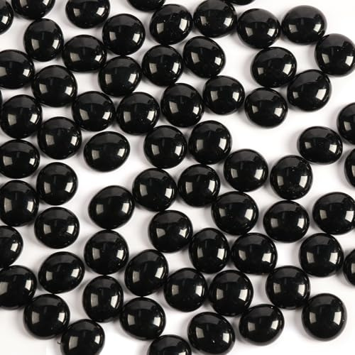 MBKHFLL Schwarze Glasmurmeln für Vase, 0,2 kg, 50 Stück schwarze flache Glasperlen, dekorative Kieselsteine für Vasenfüller, Aquarium, Pflanzen, Blumentöpfe, Brunnen, Handwerk, Aquarium-Felsen und