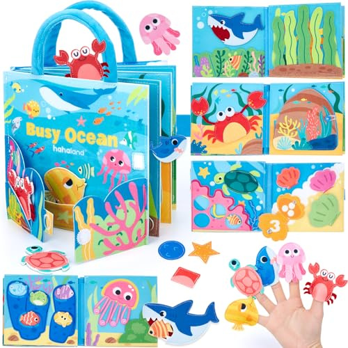 hahaland Ocean Felt Busy Book for Toddlers 1+ year old – Montessori Quiet Book, Sensory Activity Learning Toy with Sea Animals, Educational Travel Toy for Boys & Girls Age 1 2 3