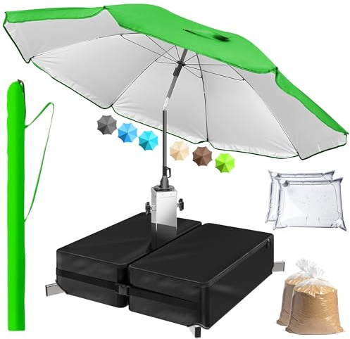 4smile Sonnenschirm mit Ständer im 3er-Set, Grün - Ø 180cm Sonnenschirm Strand, inkl. Schirmhülle und befüllbarem Sonnenschirmständer - Strandschirm, Balkonschirm rund, höhenverstellbar knickbar