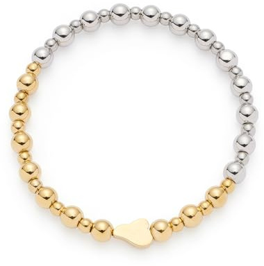 JEWELS BY LEONARDO Armband Philine • elastische Armkette aus bicolorfarbenem Edelstahl • silber- und goldfarbene Edelstahlperlen • 19 cm Länge • Schmuck Geschenk für Frauen • 025337