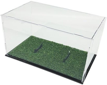 MotiveTech Vetrina per Palloni da in Acrilico, Scatola Portaoggetti Antipolvere, Espositore da Collezione Realizzato in Acrilico E Vetro per Collezionisti, con Erba