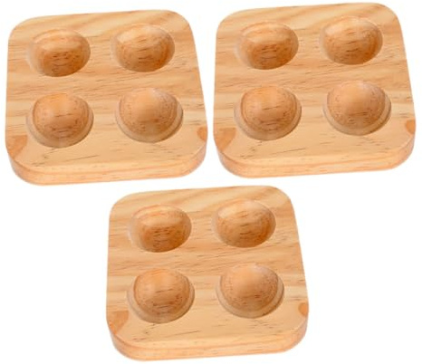 Support à Œufs en Bois Caoutchouc 3 Pièces, 4 Emplacements | Double Rangée, Grosse Capacité, Visibilité des Œufs, Usage la Cuisine et Plan de Travail