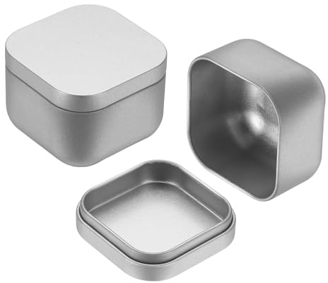 Uxcell 2 Pcs Square Tin Can with Lids, 2.2 x 2.2 x 1.7 Small Metal Tins Loose Leaf Tea Storage for Storing Cookies Candies Coffee Tea Spice Gifts Candles DIY Travel Storage, Silver Tone