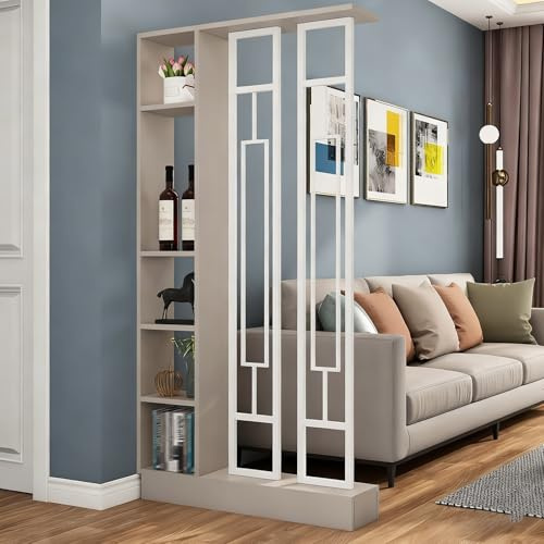 Yidlkecqey Divisorio d’Ingresso in Stile Leggero di Lusso, Elegante divisorio Decorativo per Ingresso,Schermo Premium di Alta Gamma per Arredamento casa(Khaki Gray+White,80x24x202cm/31.5x9.4x79.5in)