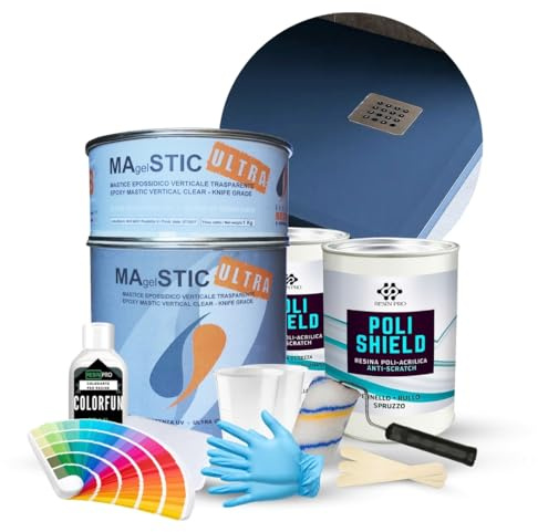 Resin Pro® ShowerFix Kit - Riparazione Piatto Doccia/Vasca con Mastice Epossidico Rapido, Vernice Protettiva, Made in Italy - Opaca Blu Scuro