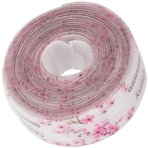 NUOBESTY Cinta Selladora Autoadhesiva para Baño y Cocina 15 X 32 M Transparente Diseño Floral Rosa Tira de Silicona para Juntas de Bañera E Inodoro Resistente a Filtraciones y Fácil de