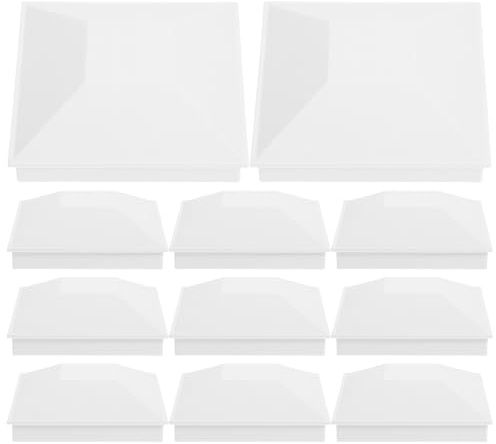 TOVINANNA Lot de 12 Chapeaux de Poteaux Pyramidaux en PVC Blanc 10X10 CM Embouts Résistants aux Intempéries pour Clôtures Extérieures Porches et Colonnes de Jardin Vis Incluses