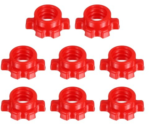 YELARXI Dumbbell Collars, Barbell Spin Lock Hex Nuts Anti Slip Weight Clip 1 & 8 Pack & Plastic & Red - Fitting for (1 Standard Barbell - Dumbbell - Weight Lifting)