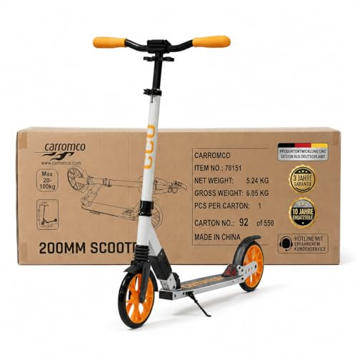 Carromco DREAMLINER Cityroller | Klappbar mit Federung & 200mm Rädern | 100KG TRAGLAST: Robuster, höhenverstellbarer Tretroller für Erwachsene & Kinder ab 6 Jahren perfekt im Alltag & Freizeit