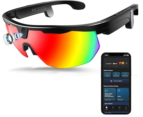 Tulbeys AI Smart Glasses con fotocamera 4K, 1200P HD POV, occhiali per registrazione video con batteria da 290 mAh, occhiali audio sportivi e occhiali da sole Bluetooth per sport all'aria aperta