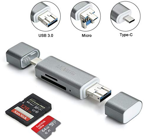 Memwah USB 3.0 SD Card Reader 3-in-1 OTG Card Reader USB 3.0 - Type-C/USB 3.0 / Micro USB Adapter for SD, SDHC, SDXC, Micro SD, Micro SDHC, Micro SDXC Macbook PC Tablets Smartphones OTG Function