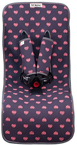 JYOKO KIDS Sitzauflage Universal für Kinderwagen + Gurtpolster Hergestellt aus Baumwollstoff + Schaumstoff und atmungsaktive Technik (Fluor Heart)