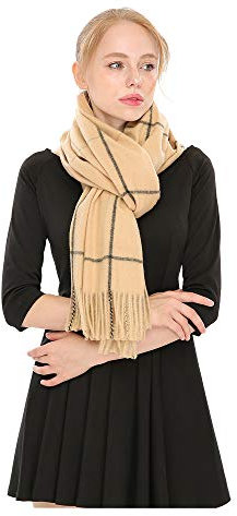 UK_Stone XXL Schal Damen Übergroßer Karoschal Warm Winterschal Halstuch aus Imitat-Pashmina für Xmas, Khaki