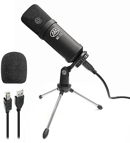 AxcessAbles USB Condenser Vocal Microphone with a 5.5 ft Cable, Desk Mic Stand and Pop Filter | Microphone for Singing, Studio Recording, Podcast, Karaoke | AxcessAbles MX-715