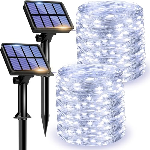litogo [2 Pacchi] Luci Solari Esterno, Litogo 12m 120 LED Catena Luminosa Esterno Filo Luci Led 8 modalità Lucine da Esterno Decorative Per Giardino, Natale, Patio, Cortile, Matrimonio, Festa