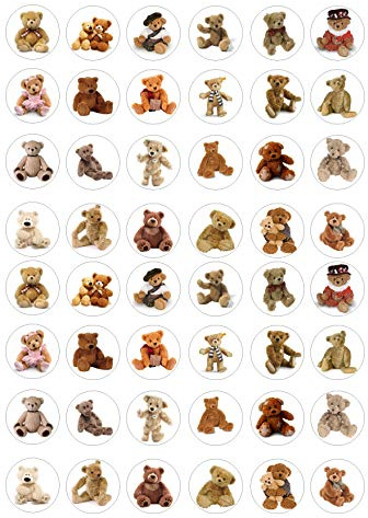 cdb 48 Teddy Bears style edible Iced Icing CupCake Toppers Cake frosting fondant