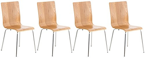 CLP 4er-Set Wartezimmerstuhl Pepe mit ergonomisch geformten Holzsitz und Metallgestell I 4X Konferenzstuhl erhältlich, Farbe:Eiche