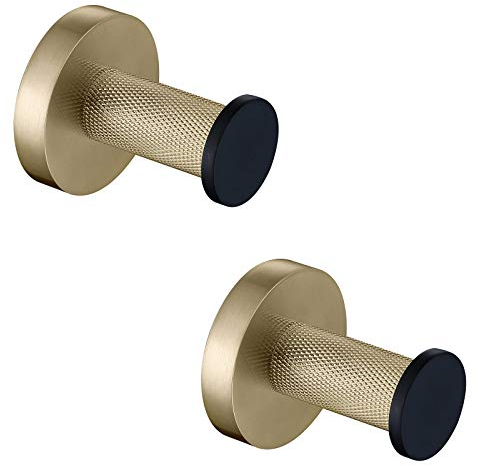 GLYYR Handtuchhaken Gebürstetes Gold Kleiderhaken Wandhaken Hakenleiste 304 Edelstahl und Messing Mantelhaken, Garderobenhaken für Küche, Büro, Bad, Schraube Installation