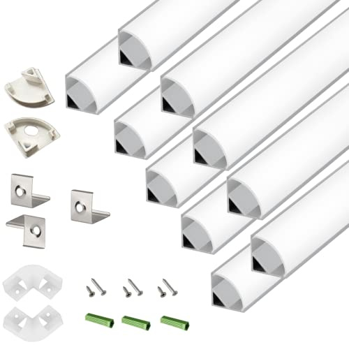 THMOOTHER 10-Pack 3.3FT 1Meter V Shape LED Strip Aluminum Channel Diffuser System, Extruded Alu Track Milky Cover with Corner Connector and Mounting Kit,Easy Cut and Installed Curved Lens Profile