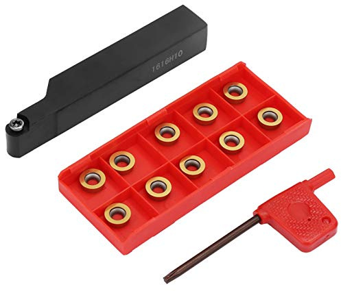 LANTRO JS 10pcs Herramienta de torneado de torno, RPMT10T3MO inserta cuchillas + SRAPR1616H10 Soporte de herramienta de torneado de torno + llave, Portaherramientas de torneado de torno