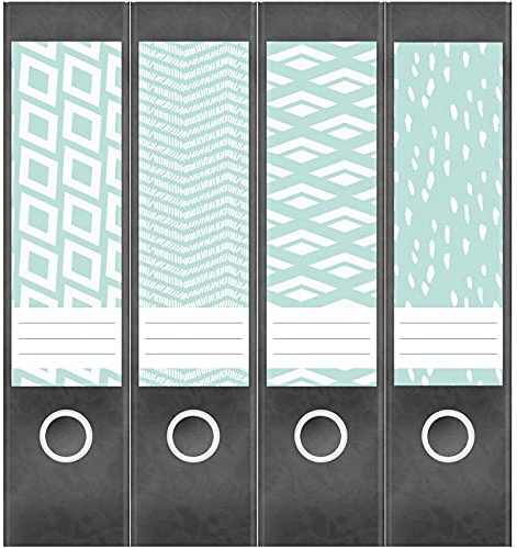 Etiketten für Ordner | Deko 14 Muster Mix | 4 breite Aufkleber für Ordnerrücken | Selbstklebende Design Ordneretiketten Rückenschilder