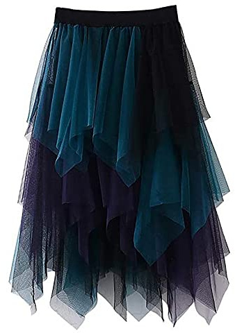 YILEEGOO Women's Tulle Skirt High Waist Tiered Layered Mesh Ballet Prom Party Tulle Tutu A-line Midi Skirt (Green, ONE Size)