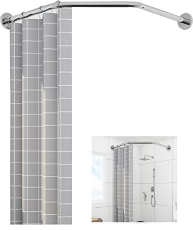 EEUK Tringle Rideau Douche Extensible sans Percage, Support Tringle à Rideaux de Douche Arquée en Acier Inoxydable, Barre Rideau Douche Arrondie en Forme de Diamant(Color:Argent)