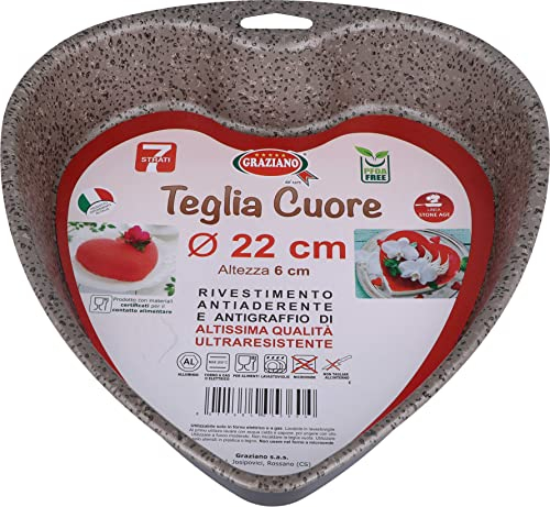 Graziano, Stampo Cuore per Crostata, Realizzato in Alluminio e Dotato di 7 Strati di Rivestimento Antiaderente e Antigraffio, Ideale per Realizzare Crostate Dolci e Salate, PFOA Free, ø 22 cm