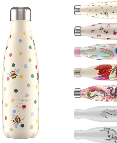 Chilly's Original Gourde - Bouteille Isotherme en Acier Inoxydable, Réutilisable pour Boissons Chaudes & Froides - Étanche, sans Condensation - Polka Dot and Bees, 500ml