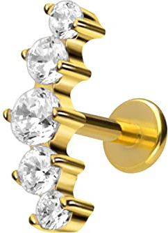 PIERCINGLINE Titan Labret mit Innengewinde 5 EINGEFASSTE KRISTALLE Piercing Ohr Helix Lobe Tragus Farb & Größenauswahl