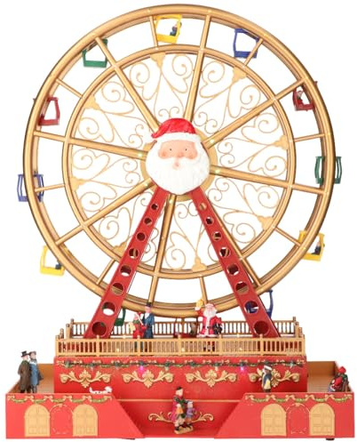 Magie di Natale Riesenrad Dekoration für Weihnachtsdorf mit Lichtern, Höhe 49 cm (Rot)