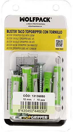 WOLFPACK LINEA PROFESIONAL - Blister Tacos Topgripper Bimaterial Con Tornillos Ø 10 mm. 10 Piezas Taco Anclaje Universal, Taco Hormigon, Taco Pladur