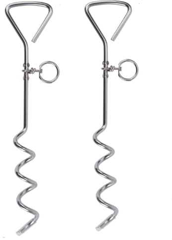 16 Heavy Duty Ground Spike Stake (41cm) Dog Chains for outside Dog Tie Out Cable Steel Spiral Dog Tether Outdoor Dog Camping Accessories (Stake Only) (2 Pack)