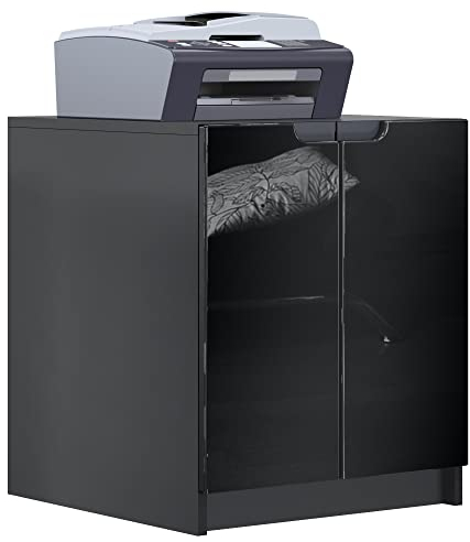 Vladon Druckerkommode Logan, Aktenschrank mit 2 Fächern und 2 Türen, Korpus in Schwarz matt, Fronten in Schwarz Hochglanz, (51 x 60,5 x 54 cm)