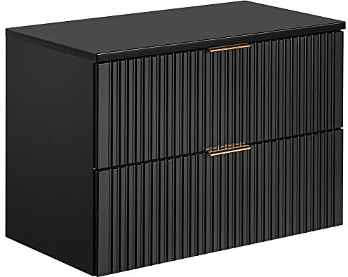 Lomadox Badezimmermöbel Waschtisch-Unterschrank 80cm matt schwarz mit gerilllter Front Waschbecken Badschrank mit 2 Softclose-Auszügen, B/H/T ca. 80,6/59,2/46,5 cm