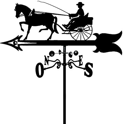 Pferde-Silhouette Wetterfahne Design Kutsche Retro Orientierungsanzeige Edelstahl Wetterfahne Messwerkzeug mit Anti-Rost-Beschichtung für Outdoor-Tierhalterung Decor Craft