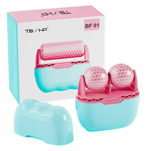 TBPHP Ice Roller-rodillo Masajeador de hielo para cuerpo ojos cuello y cara,Dos en uno herramienta de belleza de rodillos (Rosa)