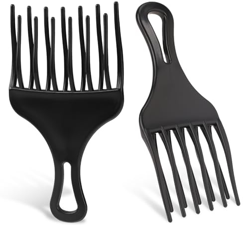 Salbsever 2-Piece Afro Hair Pick-Comb Set - Large and Small Plastic Wide-Tooth Picks for Curly Hair, Detangling, Wig and Braid Styling