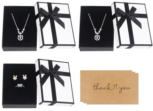 Nwvuop 3 Stück 9× 7× 3cm Schmuck Geschenkbox mit Kette, Schmuckschachtel Geschenkbox für Halskette, Ohrring, Armband(Weiß)