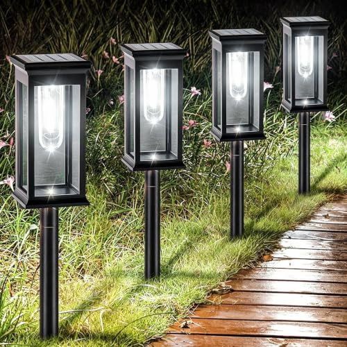 Amzxart 8 Piezas Luces Solares Led Exterior Jardin, IP65 Luces Solares Exterior Jardin, Mejorada LED Lamparas Solar Exterior Jardín para Patio, Camino, Césped, Blanco