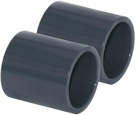 HAF 2X PVC Fittings Muffe mit 50mm | Klebemuffe x Klebemuffe | Verbinder aus grauem PVC-U | PN16 für PVC Rohr, Poolfitting, Pool, Schwimmbad, Poolverrohrung, Druckleitung, Rohrleitung & Teich