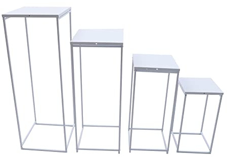 pflanzenständer4er-Set Blumenhocker Metall Weiß Eckig Blumensäule Blumenständer Beistelltisch Modern Pflanzenständer Pflanzenhocker Hochzeit Party Decor
