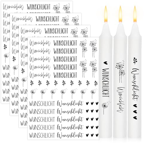 BETESSIN 4x Kerzentattoo Wunschlicht Tattoofolie Kerzen Verzieren Sticker Aufkleber Kerzenfolie Kerzensticker Wasserschiebefolie Sticker DIY Kerzen Tassen Stabkerzen Dekoration