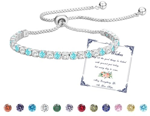 Esmoly Pulsera Mujer Piedras Naturales Bracelet Brazalete Plata Engastado con 5A Circonitas y 12 Piedras Naturales Ajustable Regalos Originales Para Mujer (12-Diciembre)