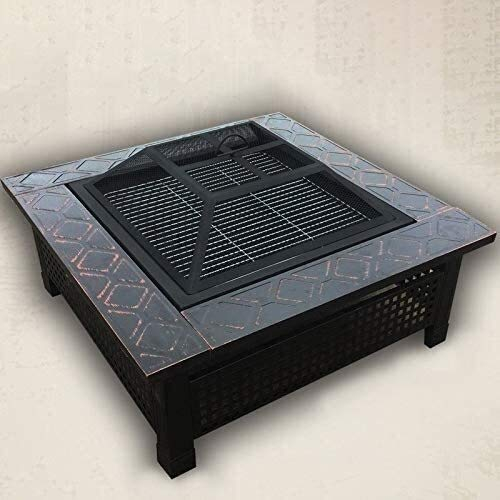 Bracieri da Esterno a Legna Tavolo da Braciere da Esterno da 32'', Camino Quadrato Multiuso, Cortile Patio Giardino Esterno Stufa a Legna, Barbecue, Ghiacciaia con Copertura BBQ Cottura per Il Ca