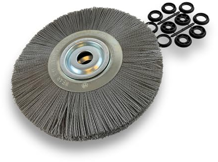 Brosse circulaire NYLON Abrasif | Ø 300 mm | Epaisseur 2 rangs | Carbure de silicium Grain 120 | Alésage 32 mm + réducteur bague 25/22/20/16/12 mm | Touret meuleuse ponceuse | Kibros 231302KR_120